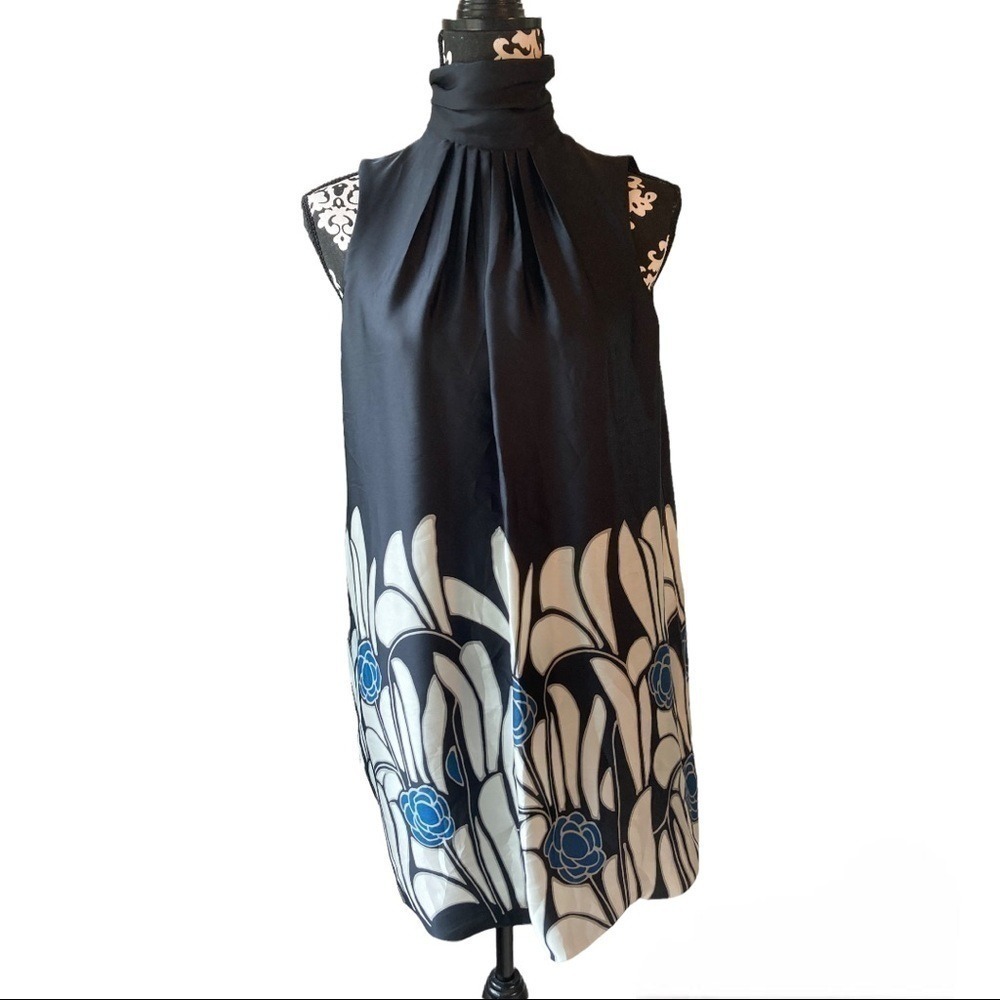 ZARA Basic Dress Women's Size Small Collar Pleated Black Flowers